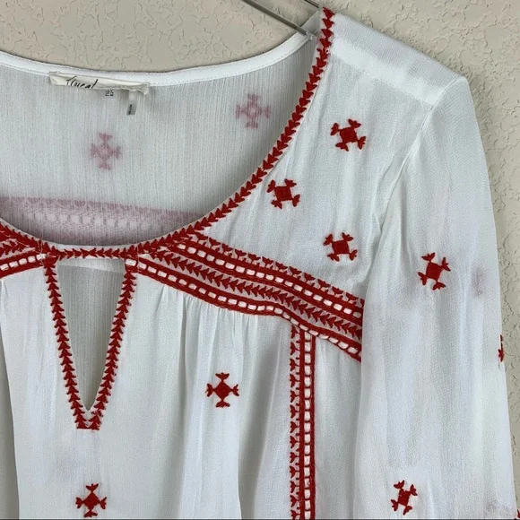 FLOREAT White Boho Blouse Red Embroidery 8 - Picture 3 of 13